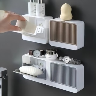 Porta Sabonete Duplo De Parede Com Tampa Flip E Bandeja De Drenagem Mantém Sabão Seco Oferta