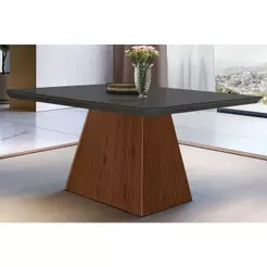 Mesa de Sala Jantar Luna c/Tampo Madeirado Vidro Canto Curvo 120x80cm Grafite/Imbuia Ripado 3D - Vidro Grafite - Rufato