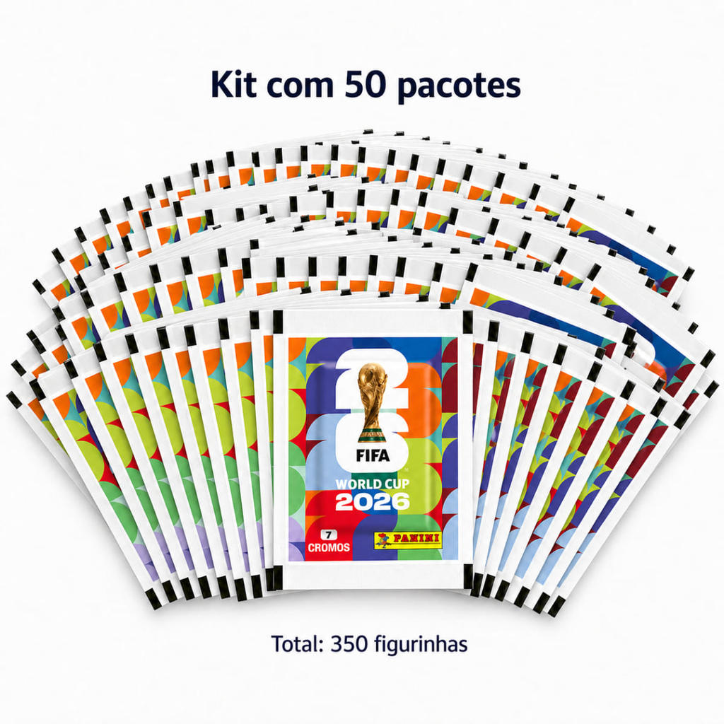 Kit 50 Envelopes de Figurinhas Copa do Mundo FIFA 2026 com 7 Cromos - Panini CN