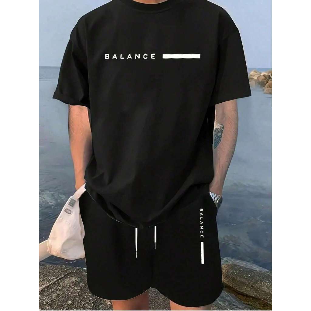 Conjunto Camiseta em Algodão + Shorts Shorts Mauricinho em Tactel Estampa Esportiva Casual