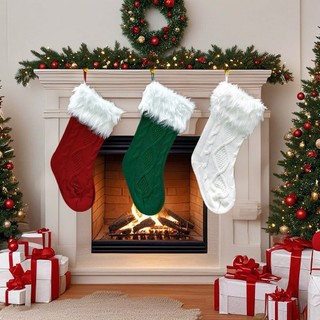 Estoque de natal decoração de natal grandes meias de malha de pelúcia presente do dia de natal meias saco de presente pi