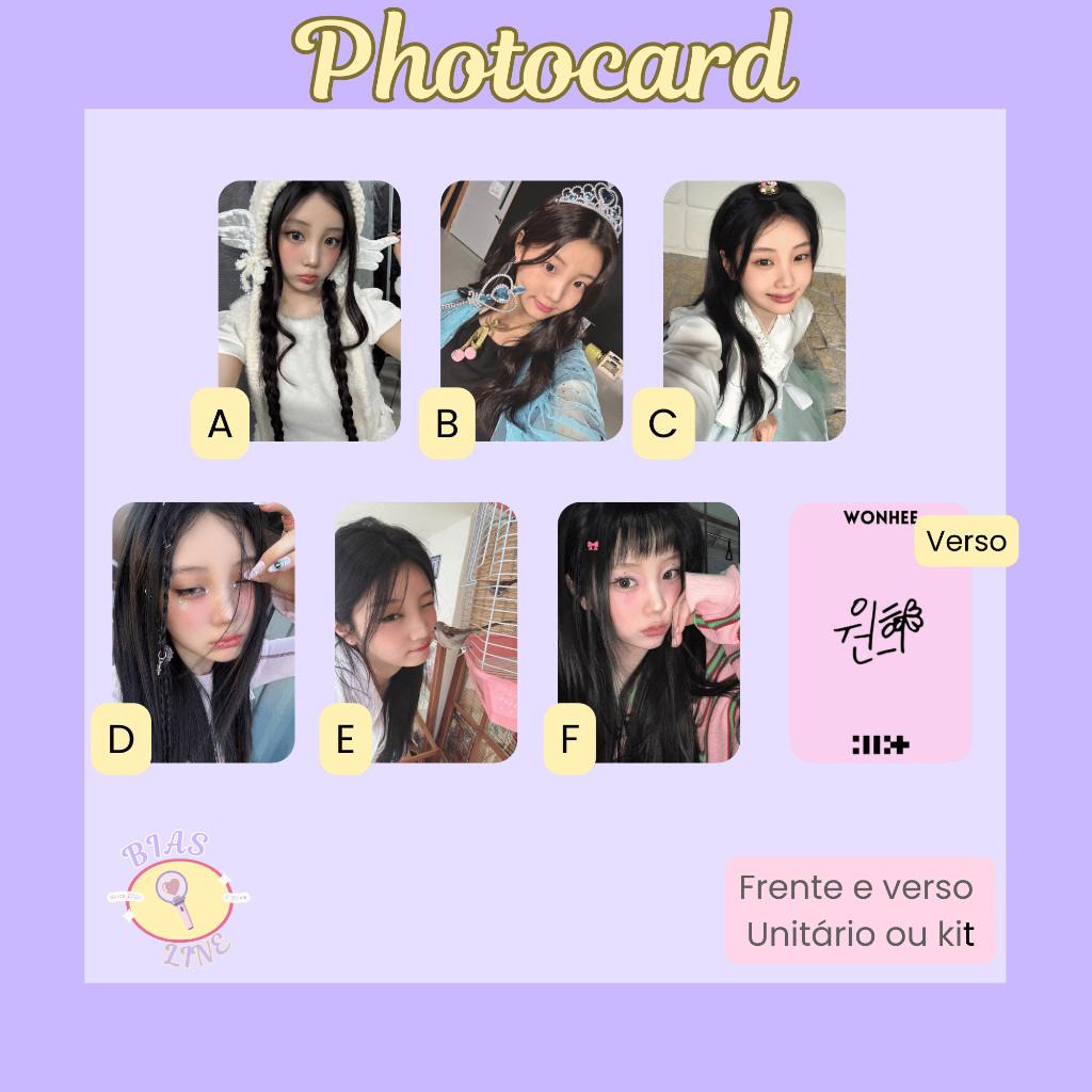 Photocard Fanmade Wonhee Illit Selcas (modelo 1) | K-pop | Papel Fotográfico Laminado | Unidade ou Set