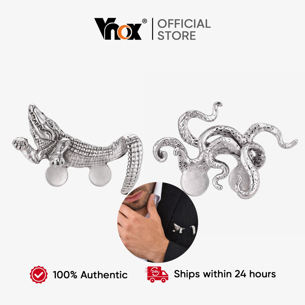 Broche De Animal Masculino De Prata Vintage Vnox , Alfinete De Lapela Retrô Prateado De Crocodilo E Polvo Para Presente