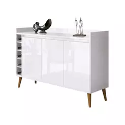 Buffet Adega Aparador Estilo Retro para Sala de Jantar Branco com 3 Portas Compacta - MoveisAqui