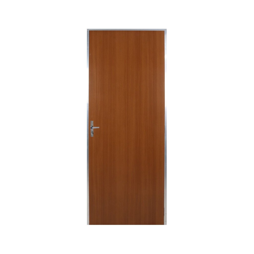 Kit Porta de Madeira Lisa 212x85cm com Batente de Alumínio 3,6cm Ecomadeiral MGM Abertura Esquerda Marrom/Mogno Mogno