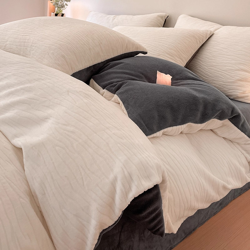 Inverno esculpido leite veludo cama conjunto de quatro peças grosso flanela Coral veludo capa folha de cama conjunto de 