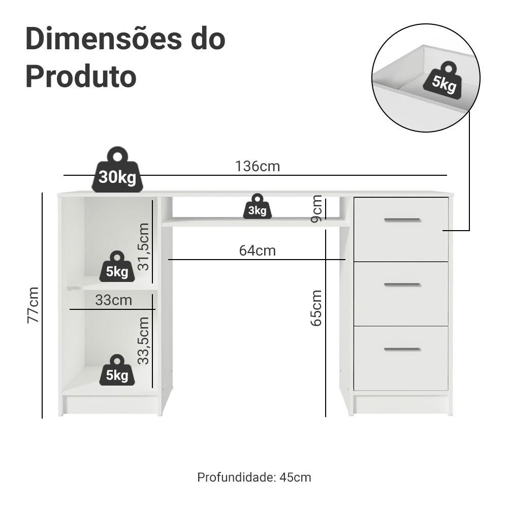 Escrivaninha Madesa Alaska 3 Gavetas 1 Porta