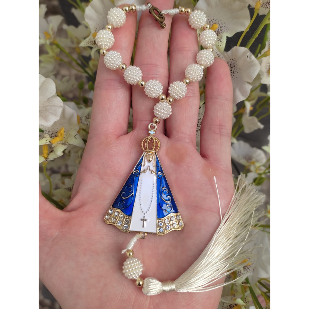 Dezena Nossa Senhora Aparecida Strass Pérola Amora Branca Pêndulo P/ Porta, Automóvel, Retrovisor Carro, Parede