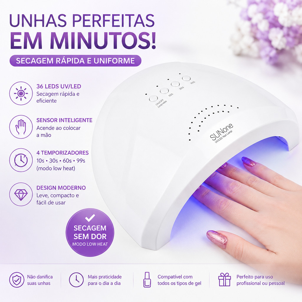 Cabine Led UV SunOne 48w para Alongamentos unhas em Gel acrigel Polygel