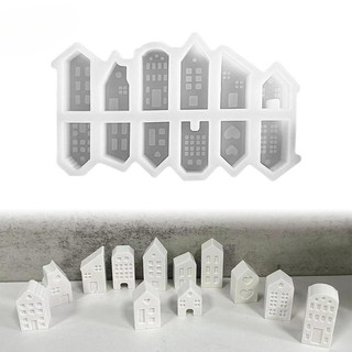 Moldes de Silicone para Fundição de Casinhas de Velas, Pacote com 12 Mini Moldes de Gesso para Decoração de Natal