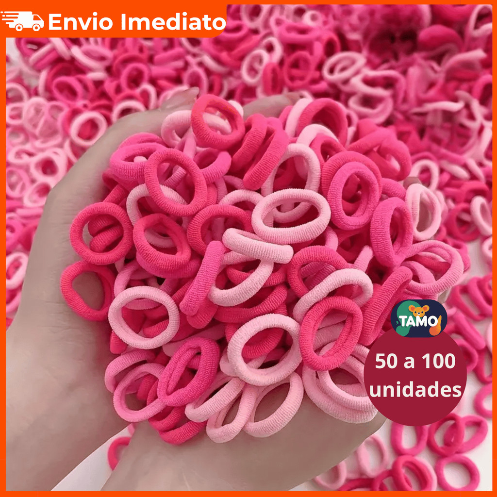 Elástico de Cabelo Rosa - lembrancinha Trend Pink Acessório Meia De Seda Mini Rabicó 50 a 100 unid