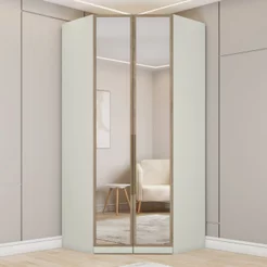 Guarda Roupa Canto Closet Modulado 2 Portas e 3 Gavetas com Espelho e LED Marrom/Areia HP/Jequitiba Areia HP/Jequitiba