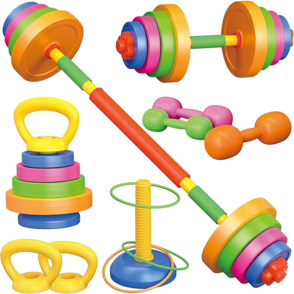 Conjunto De Peso Infantil 6 Em 1-Halteres , Barra , Kettlebell , Anel . Brinquedo Ajustável Do Equipamento De Treino Par