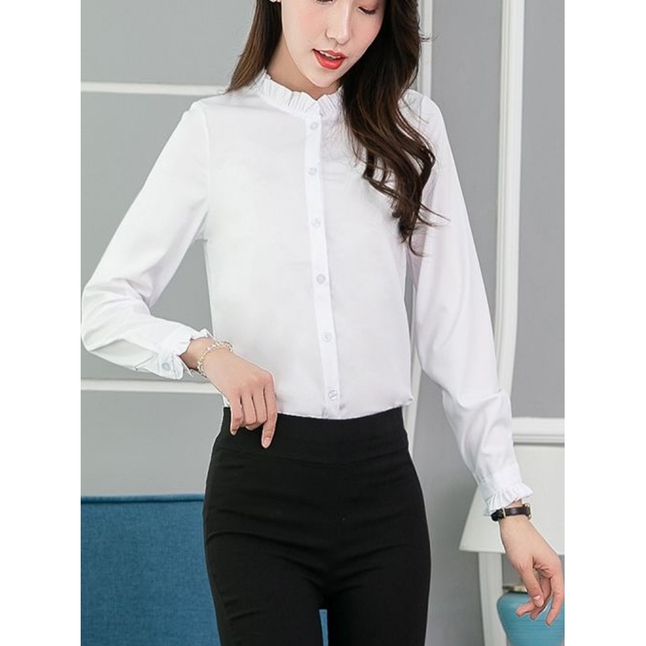 Camisa branca feminina de manga comprida versão coreana roupa profissional roupas de primavera Top feminino Plus Size en