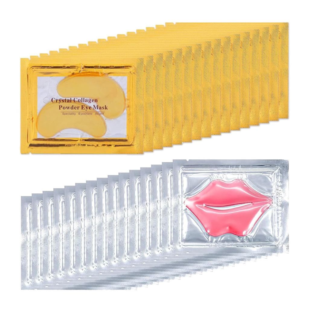 32 Pares de Máscaras para Olhos e Lábios, Patches de Colágeno em Gel de Ouro 24K para Olhos Inchados, Máscara Hidratante