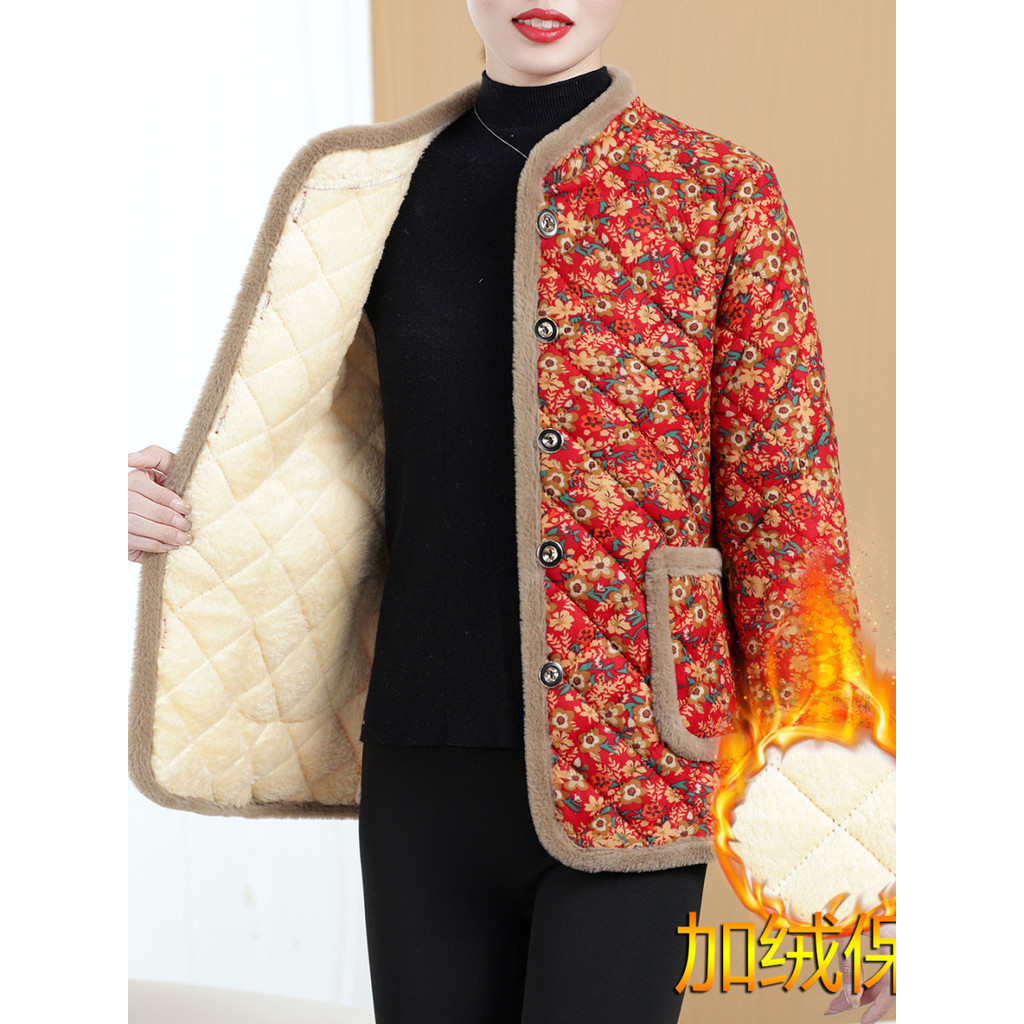 W inverno novo estilo mãe roupas Floral pequeno acolchoado jaqueta grossa acolchoada jaqueta de meia-idade idosos senhor