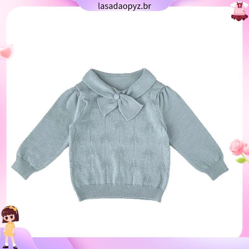 Conjunto de 2 peças de blusa de malha estilo universitário para menina bebê primavera verão com laço + saia EVI1