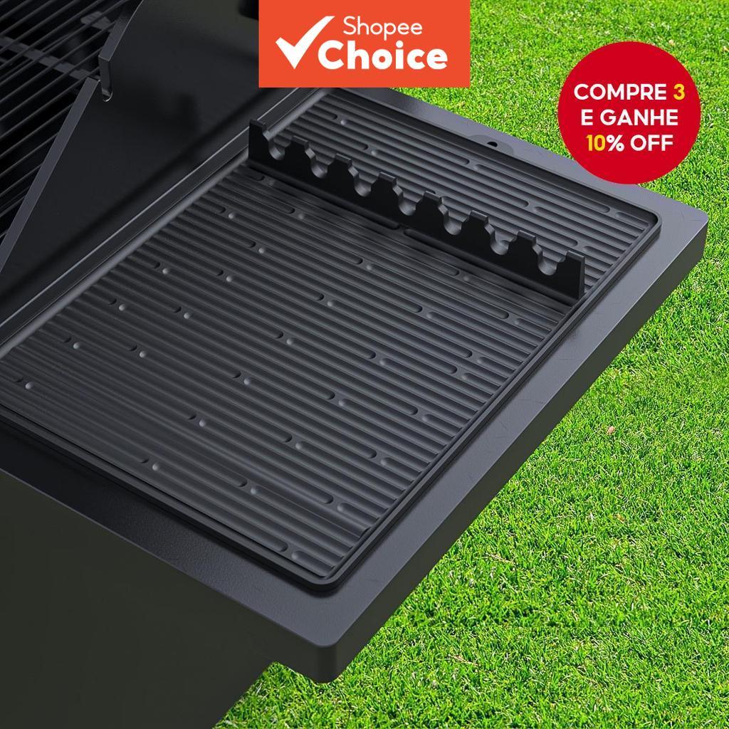 Tapete de Silicone para Grelhar com Prateleira Lateral - Grande, Carrinho para Churrasco Não Elétrico & Suporte de