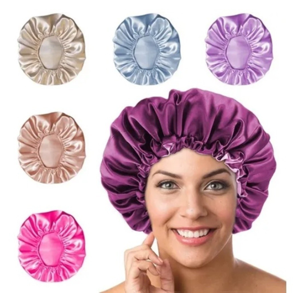 Kit 5 Unidades Touca de Cetim Anti-Frizz | Touca de Banho + Touca para Dormir # Reduz Frizz e Protege os Cabelos
