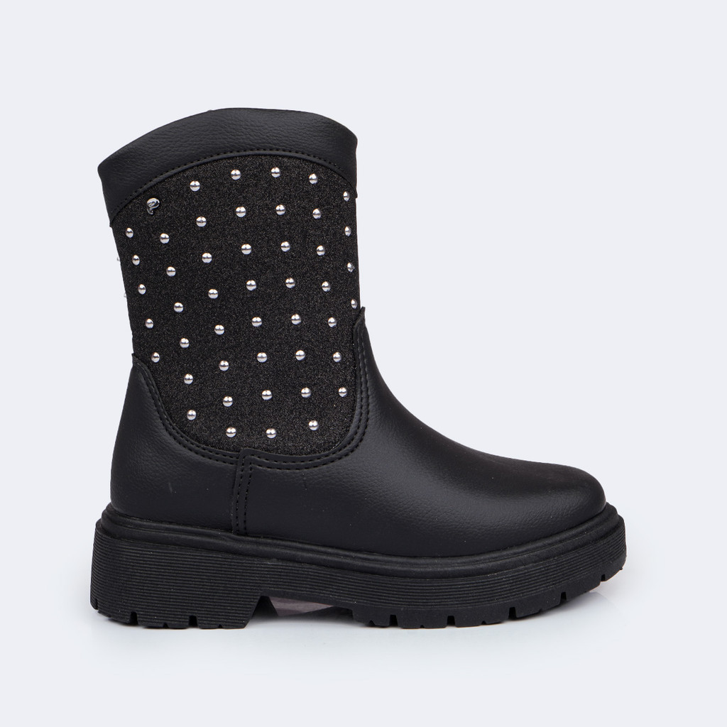 Bota Coturno Infantil Menina Cano Médio com Glitter e Tachas Pampili