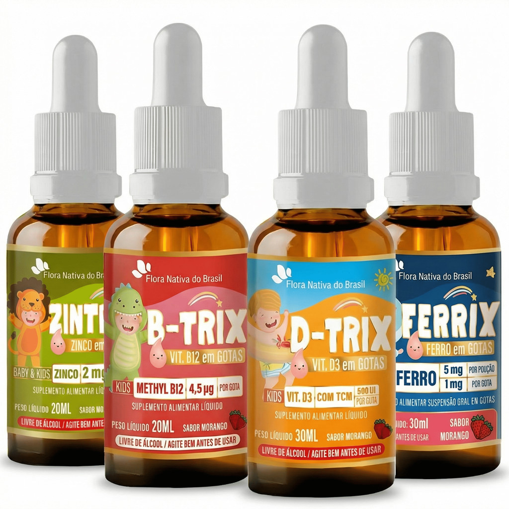 Kit Ferrix B-trix D-trix Zintrix Flora Nativa Kids Morango
