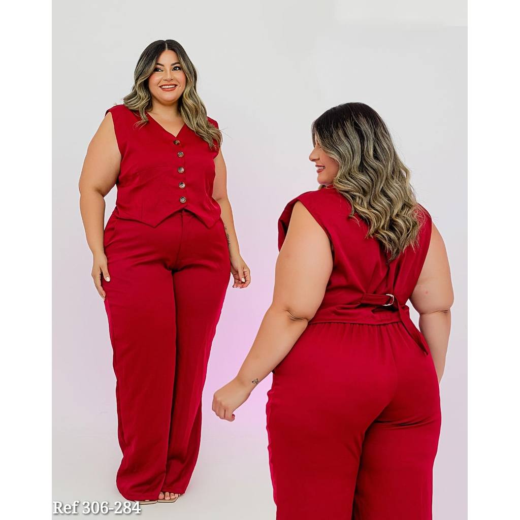 Conjunto Social Plus Size Alfaiataria Feminina Calça + Colete Elegante Confortável