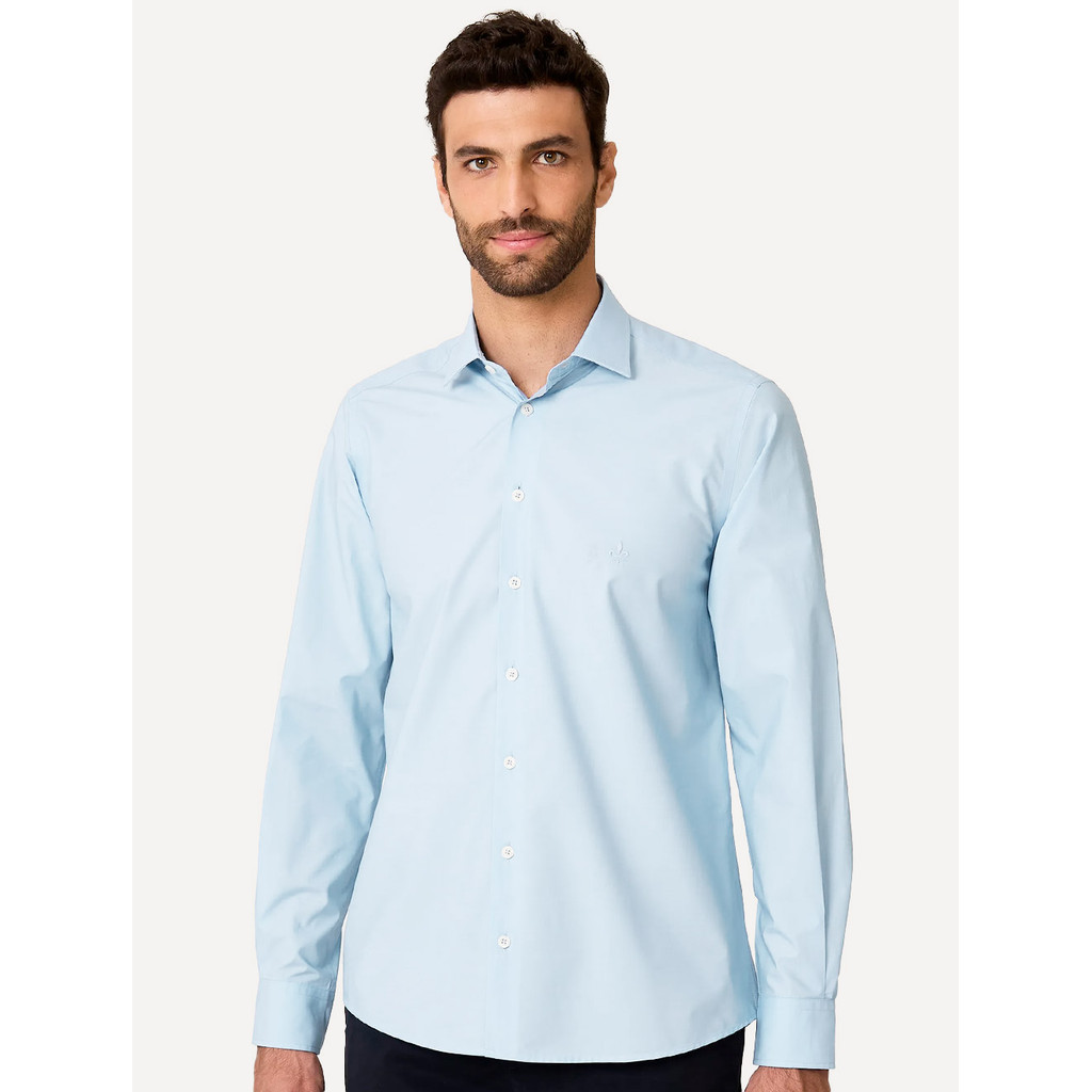 Camisa Dudalina Original Masculina Slim Tricoline Lisa Azul