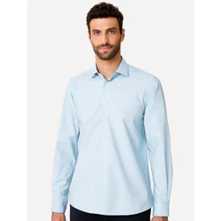 Camisa Dudalina Original Masculina Slim Tricoline Lisa Azul