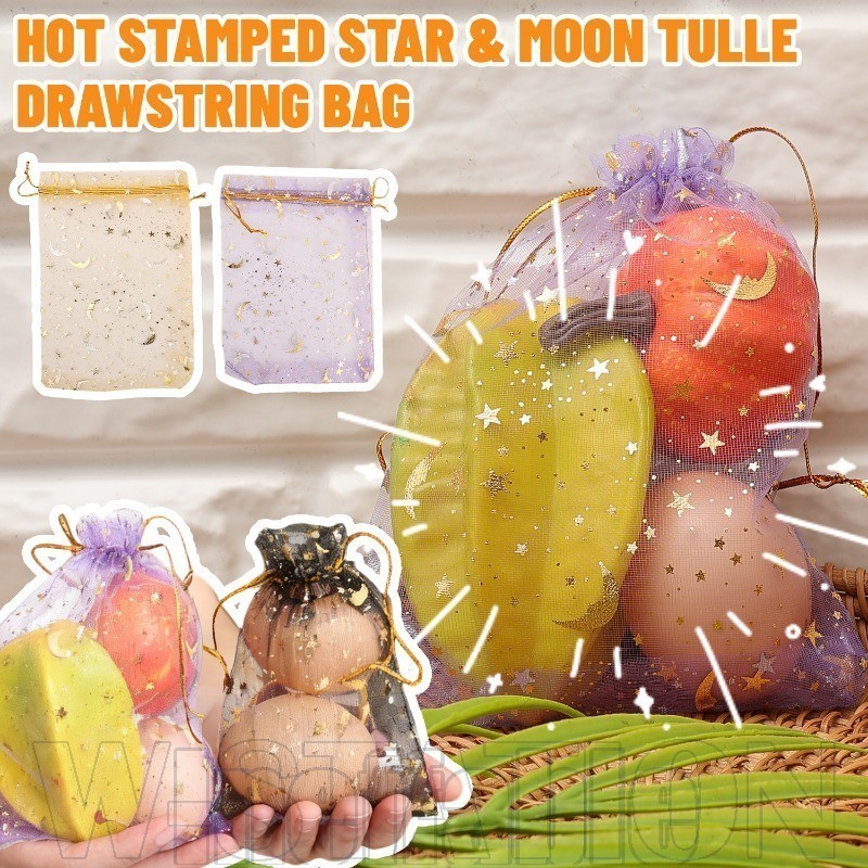 100/50 Unidades De Saco Com Cordão De Malha Estrela Lua Em Relevo Dourado-De Presente De Organza Transparente-Bolso Para