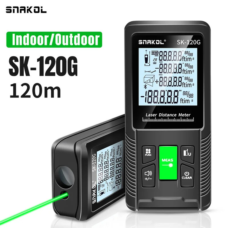 Medidor de Distância a Laser Snakol 120M Verde, Medidor de Distância de Alta Precisão, Fita Métrica com Múltiplas Funçõe