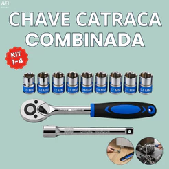 Jogo Sextavado de Soquetes 12 Peças com catraca e Extensão Reversível Cromado