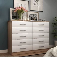 Cômoda para Quarto 10 Gavetas Premium Branco e Demolição Yescasa Branco/Demolição