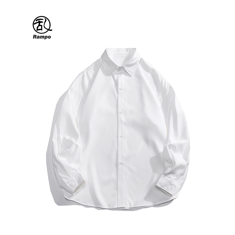 Rampo/Rampo High-End Camisa Branca Moda Masculina Cor Sólida Lapela Casual Solta Forro de Primavera Roupas