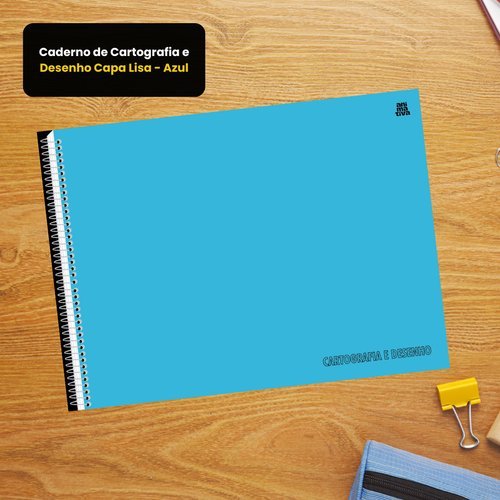 Caderno Planejamento Desenho Cartografia Capa Lisa Azul Escolar Profissional