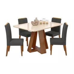 Conjunto Sala de Jantar Mesa Tampo em Vidro 1,20m Maria 4 Cadeiras Tati