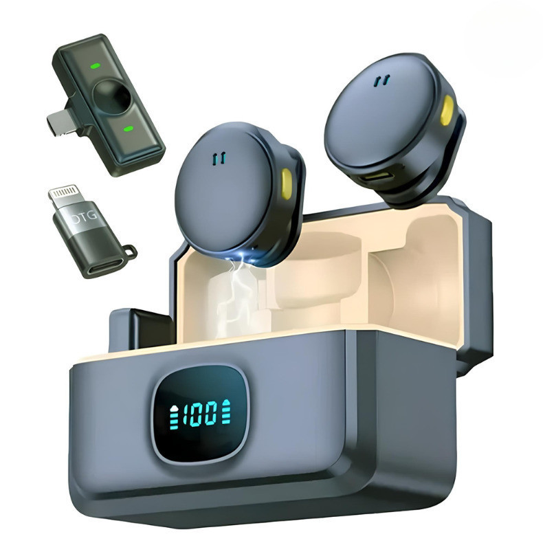 Microfone De Lapela Sem Fio Magnético Com Caixa e 2 Mics-HAVANDO