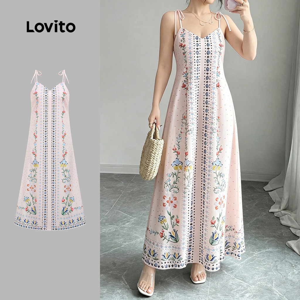 Lovito Padrão de Vestido Boho Estilo Resort Vestido Feminino Primavera/Verão LBL