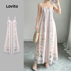 Lovito Padrão de Vestido Boho Estilo Resort Vestido Feminino Primavera/Verão LBL34041