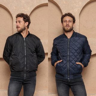 Jaqueta Masculina Bomber Acolchoada com Zíper Dupla Face