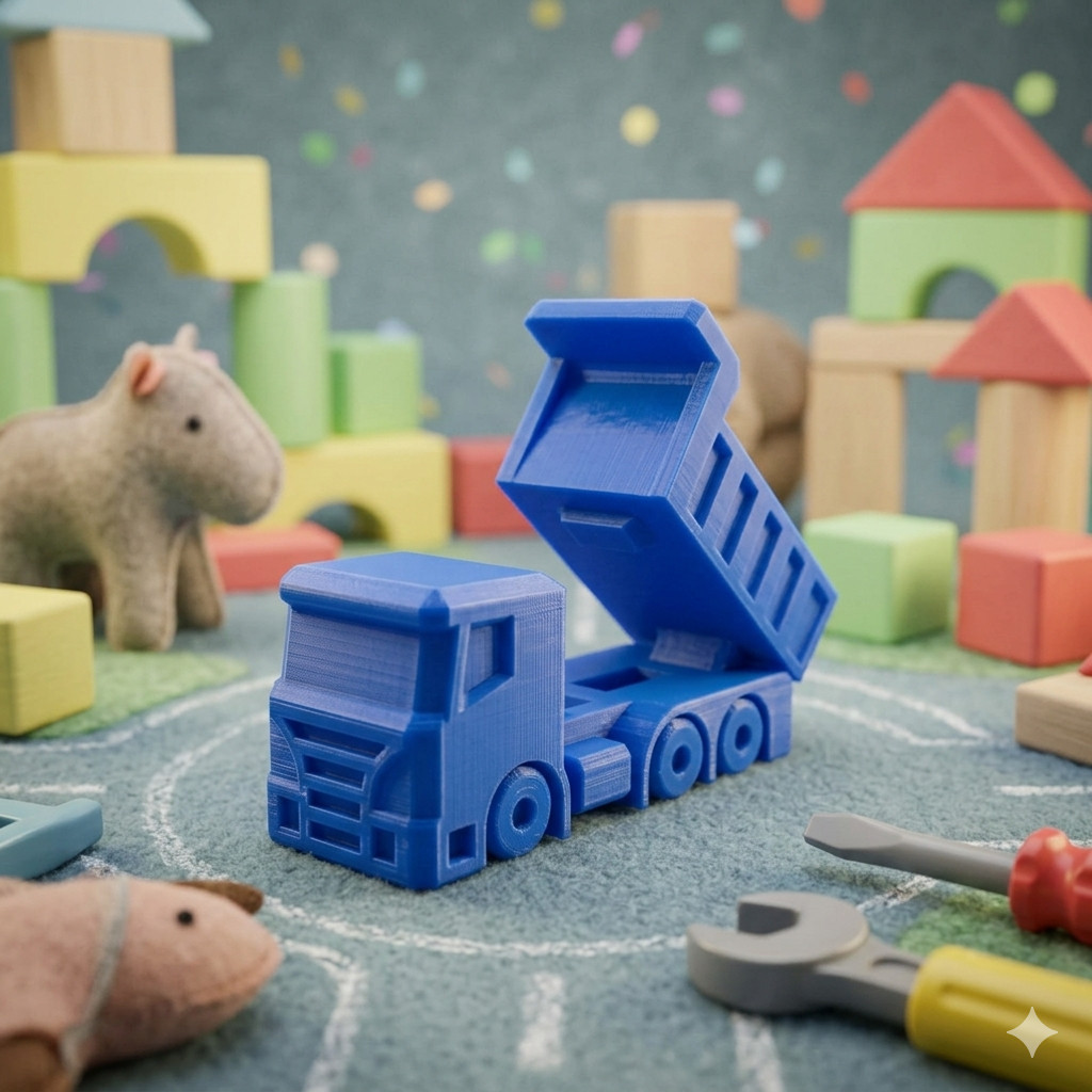 Caminhão Caçamba de Brinquedo Azul - Miniatura Robusta Impressa em 3D 11cm