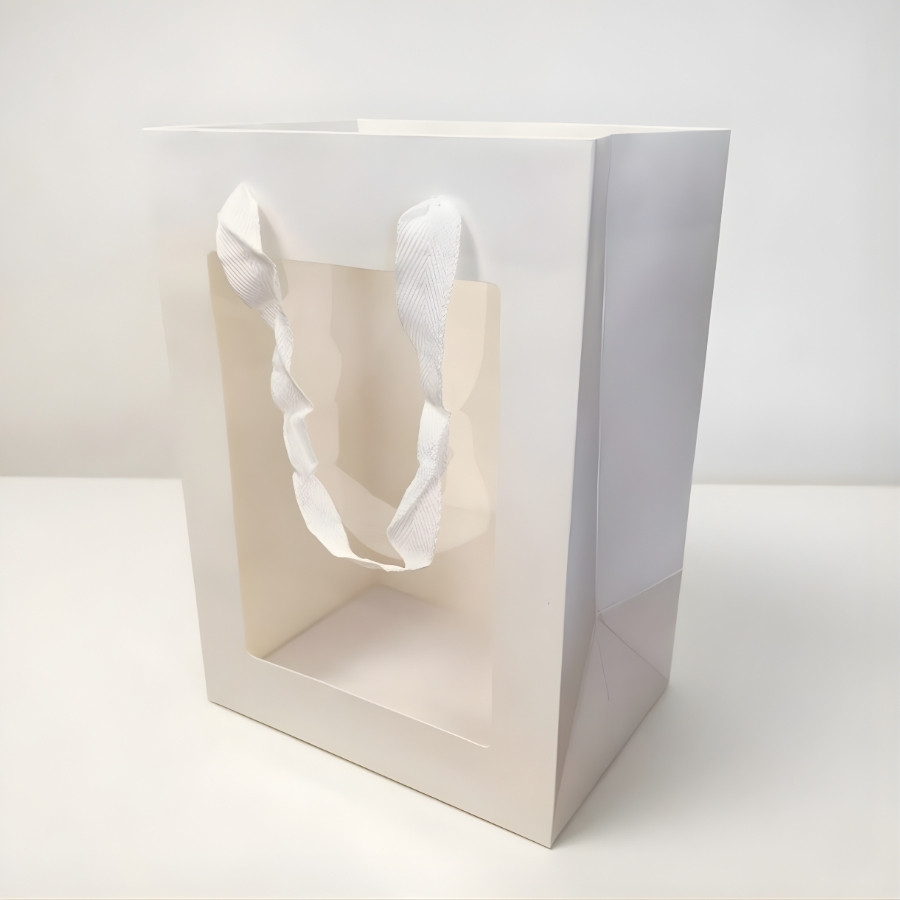 Sacola de Papel com visor PVC 25x18x13cm - Branca - 1 unidade - Rizzo