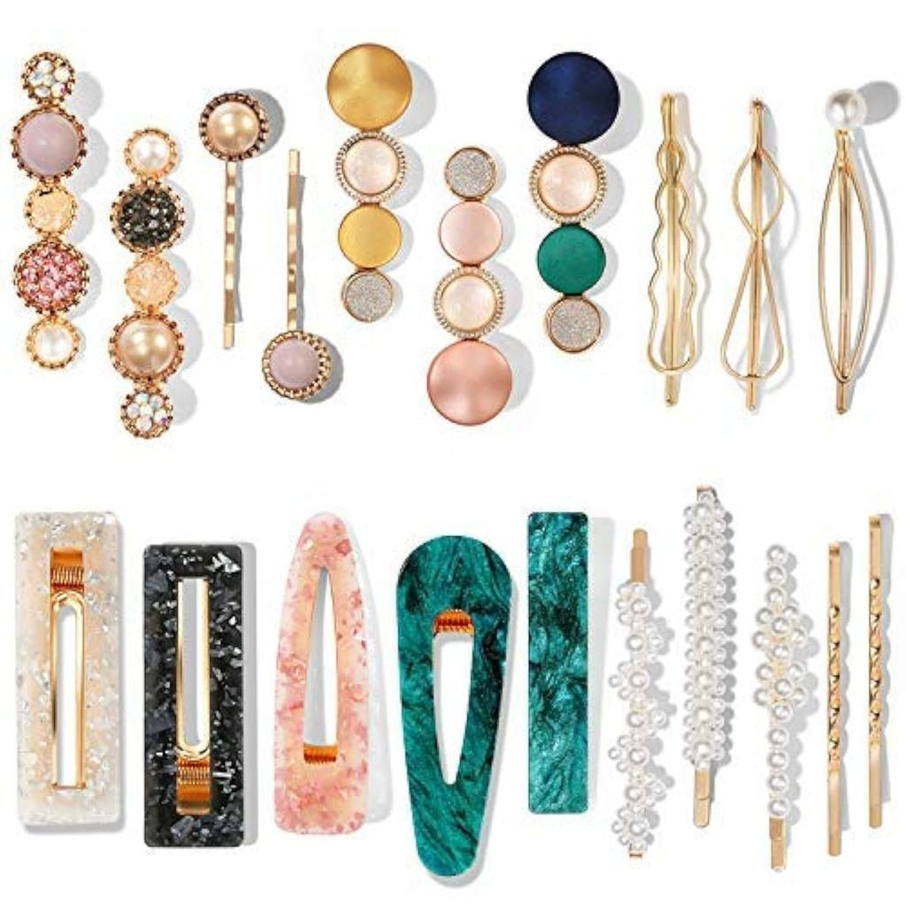 Mehayi 20 PCS Macaron Pearl Acrylic Resin Fashion Hair Clips Set, Cute Hair Barrettes Bobby Pins, Boho Fancy Hairpin Acc