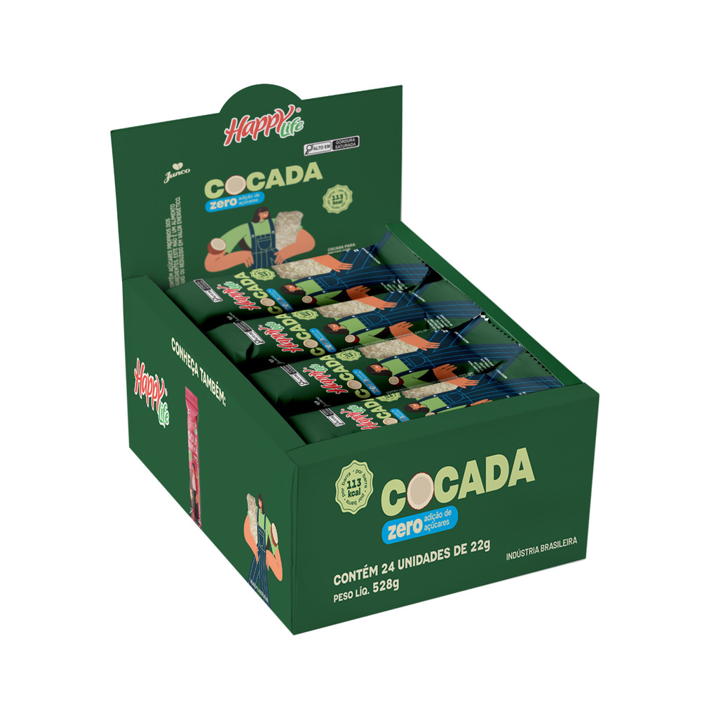 Caixa Cocada Zero Acucar Happy Life 24 Unidades 22g Junco