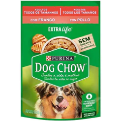 Ração Úmida para Cães Adultos de Todos Os Tamanhos Extralife Sabor Frango Dog Chow Sachê 100G