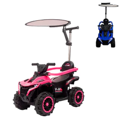 Mini Quadriciclo Elétrico 6V Infantil Com Empurrador e Cobertura Bateria Recarregável Cores Rosa ou Azul - Importway