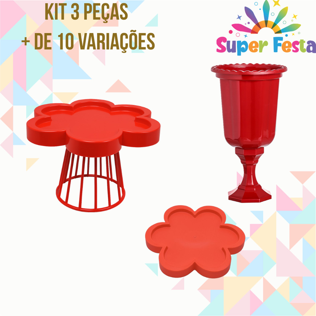Kit Para Festa (1 Porta Doce, 1 Vaso Grego 23cm, 1 Bandeja Flor 25cm)