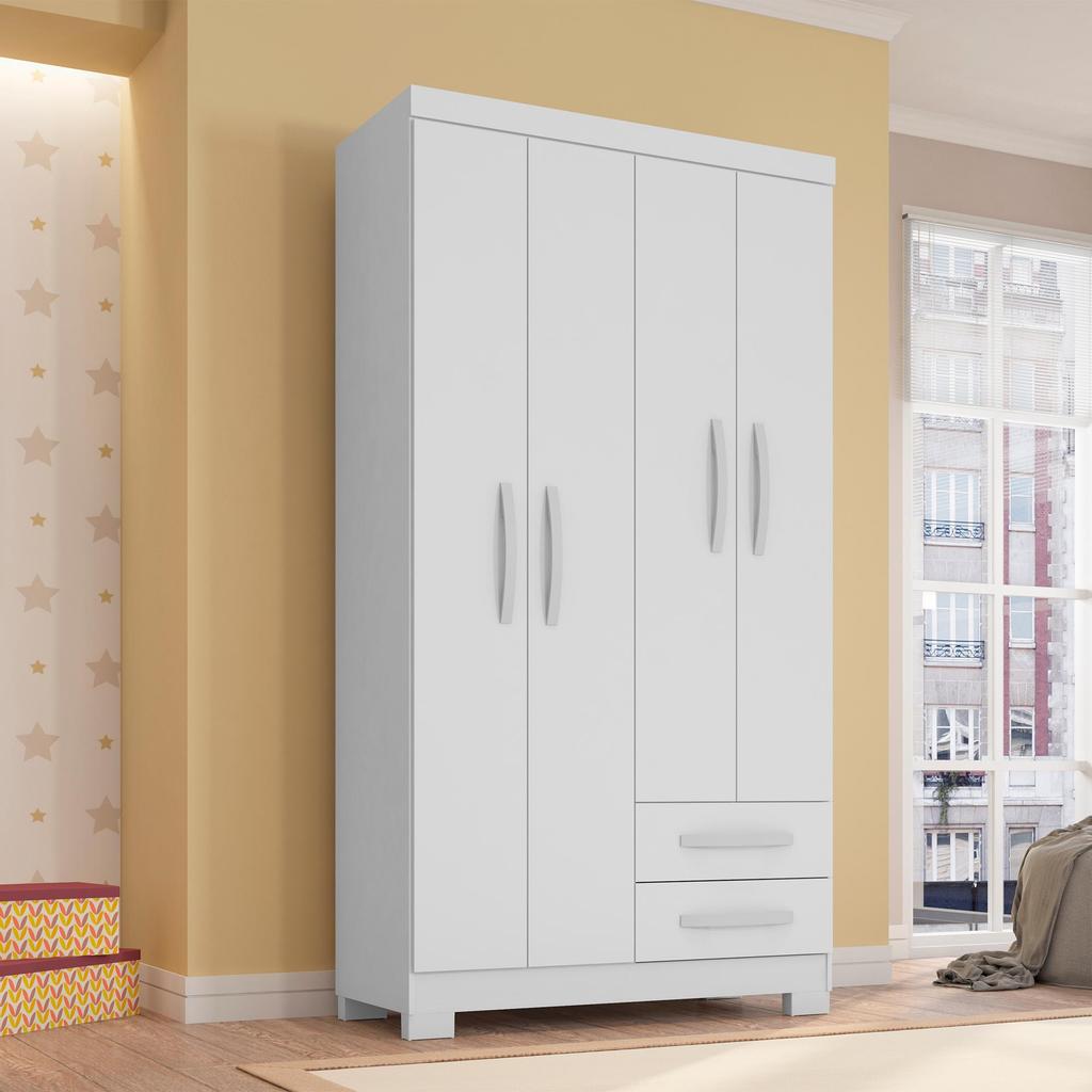 Guarda Roupa Bebê Quarto Infantil 4 Portas 2 Gavetas Compacto Branco Flex