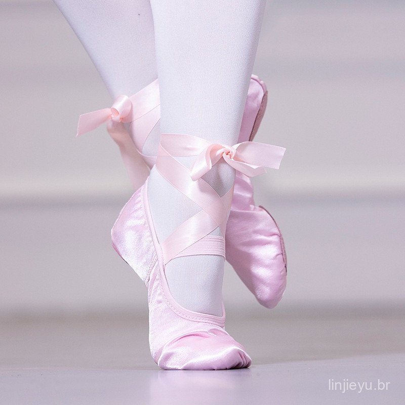 Sapatos de Ballet Satin Ribbon Adultos Sapatos de Professor Feminino de Garra de Gato Soft Sole Practice Sapatos