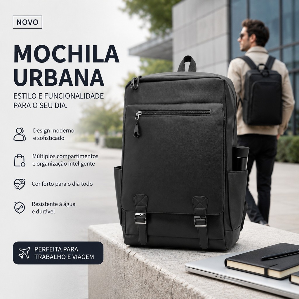Mochila Social Masculina Impermeável Couro Sintético Grande Espaço Para Trabalho