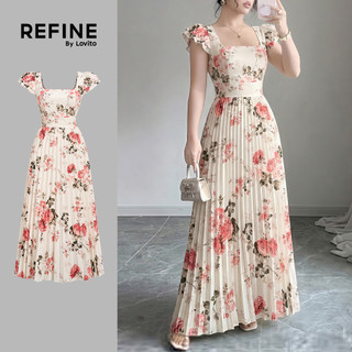 (Refine by Lovito) Padrão de Vestido Casual Plissado Vestido Primavera/verão para Mulheres LR32E042